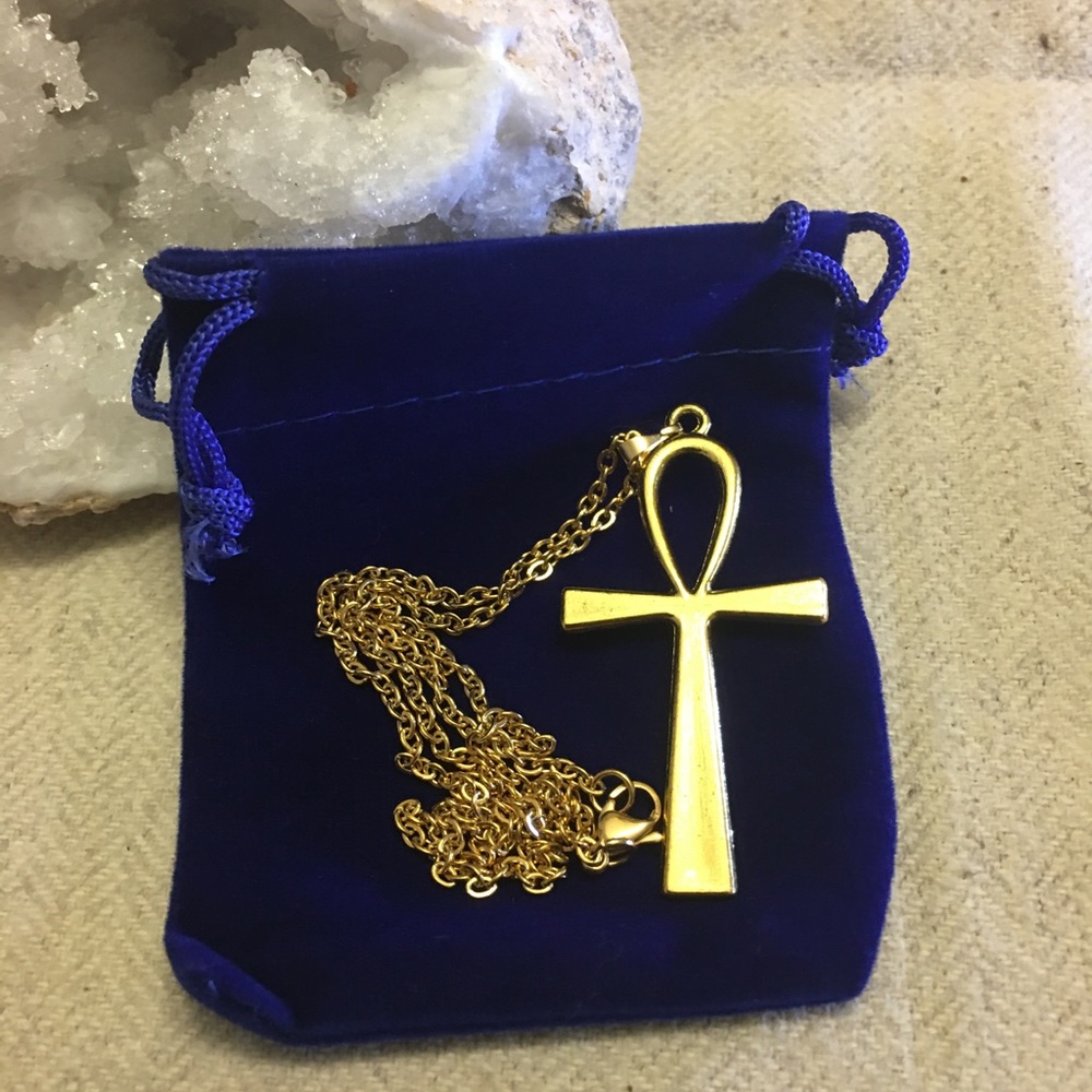Gold Plated Ancient Egyptian Ankh Pendant Charm Chain Link Necklace * FREE S/H *